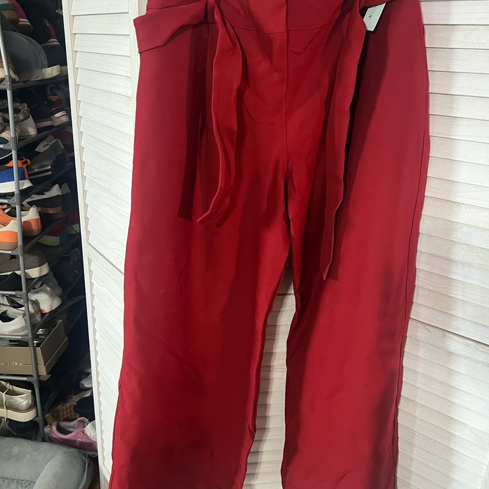 Anthropologie Red Wide-Leg Paperbag Jumpsuit with Self-Tie